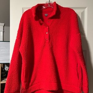 Aerie red Sherpa quarter snap